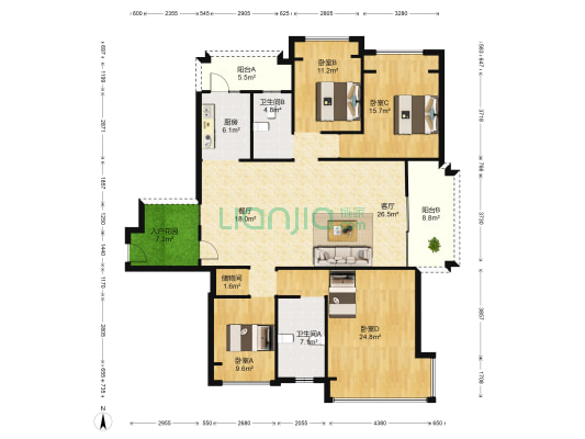 锦绣海湾城六期红林园 4室2厅2卫 159平方