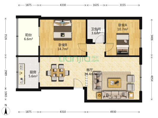 影城苑 2室1厅1卫 89平方