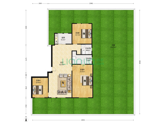 信达万科如园 3室1厅2卫 149平方