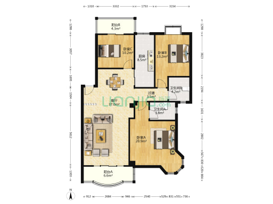 康华园 3室1厅2卫 128平方