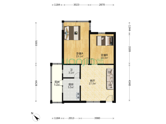 太平中路 2室1厅1卫 72平方