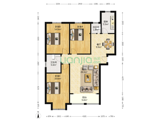 新丰世纪 3室2厅2卫 145平方