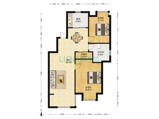 时代名邸 2室1厅1卫 100平方