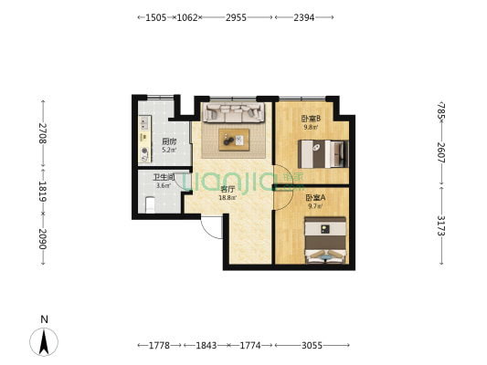 沁河名苑 2室1厅1卫 68平方