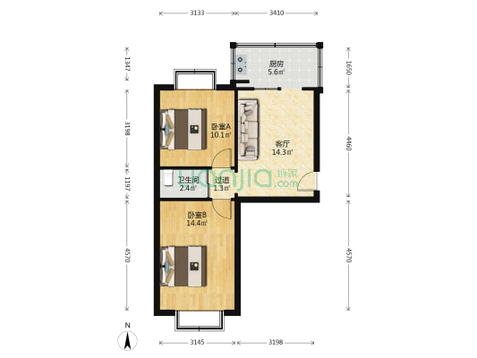 沈大社区 2室1厅1卫 53平方