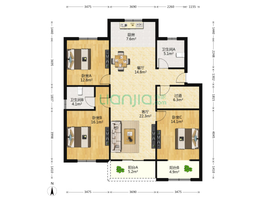 迎宾路197号 3室2厅2卫 196平方
