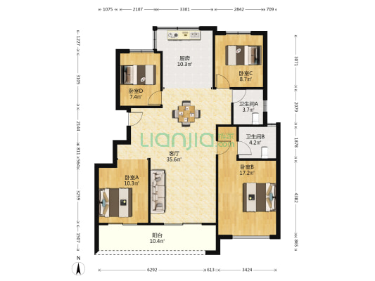 康业东越府 4室1厅2卫 121平方