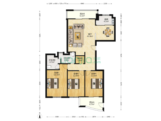 金外滩 3室1厅2卫 147平方