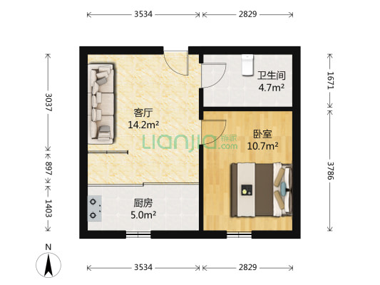 水岸聆风 1室1厅1卫 47平方
