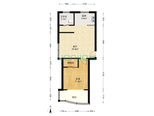 伟业金锦苑二村 1室1厅1卫 57平方