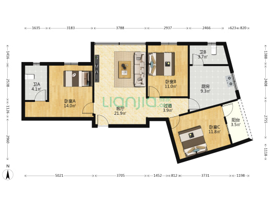 祥华楼 3室1厅2卫 105平方