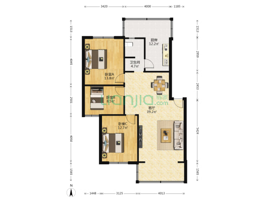 天府石油乐园 3室1厅1卫 110平方