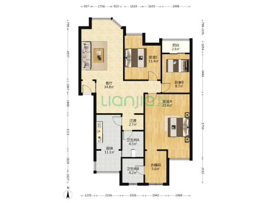 鼎秀风林 3室1厅2卫 122平方