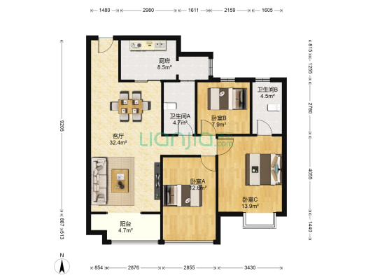 碧桂园星荟 3室1厅2卫 117平方