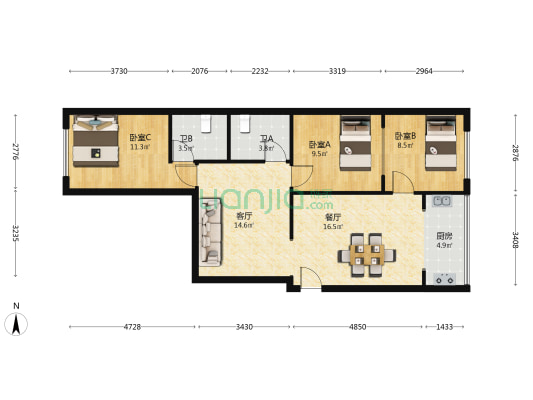 松江教工楼 3室2厅2卫 91平方