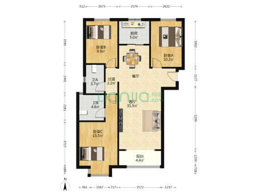 盛唐融城 3室1厅2卫 120平方