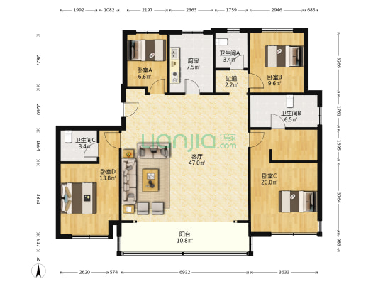 东方博翠 4室1厅3卫 170平方