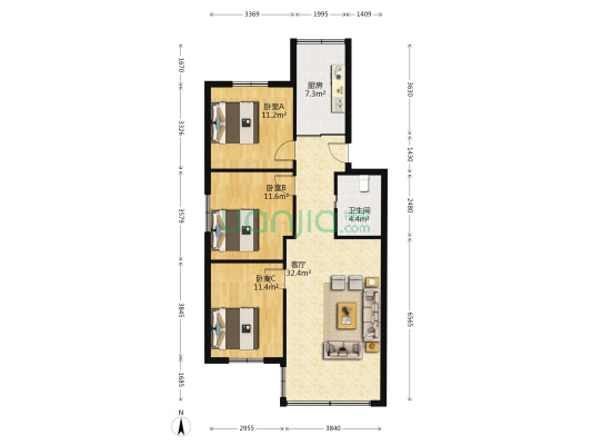蟠桃宫路17号 3室1厅1卫 91平方