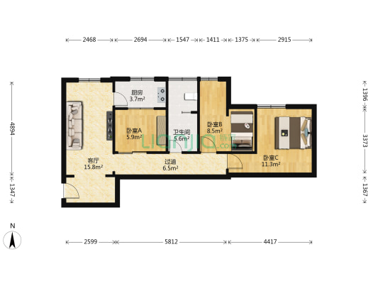 南新苑 3室1厅1卫 72平方