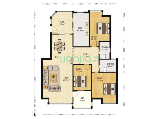 碧水云天 3室1厅2卫 128平方