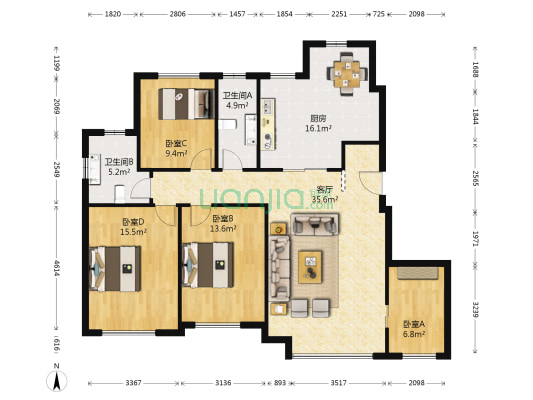 金石城 4室1厅2卫 130平方
