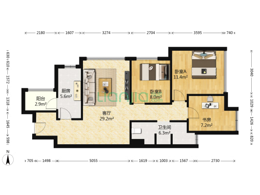 万科金色乐府 3室1厅1卫 89平方
