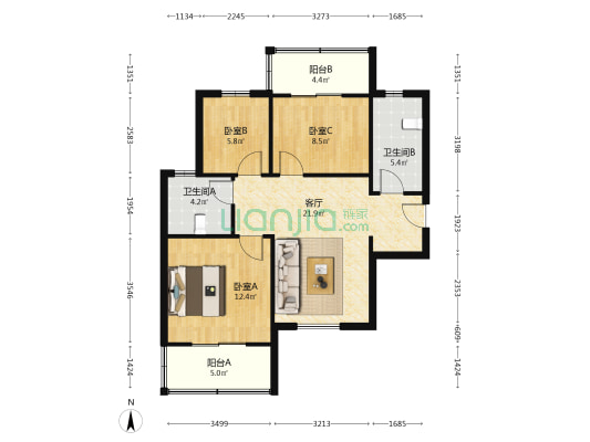 滨湖润园北区 3室1厅2卫 96平方