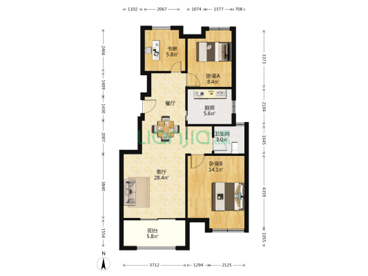 中铁青秀城东区 3室1厅1卫 88平方