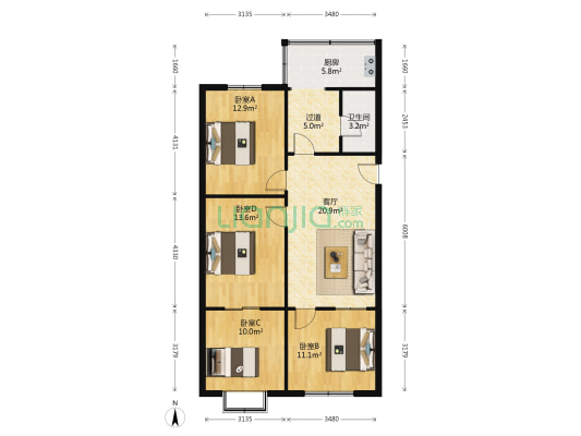 农业路35号院 4室1厅1卫 97平方