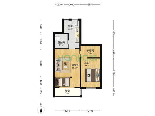 新闸路272-280号 2室0厅1卫 53平方