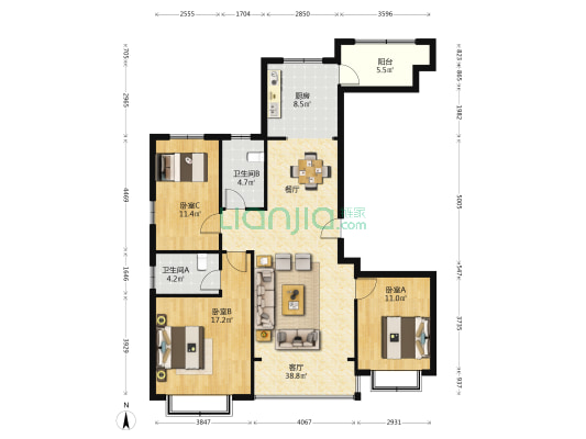 西太华佳苑 3室1厅2卫 144平方