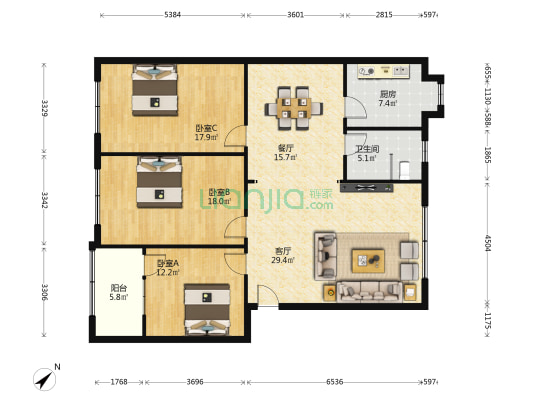 新华小区 3室2厅1卫 134平方