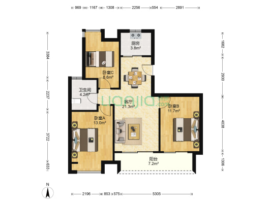 万科悦达翡翠书院 3室1厅1卫 96平方