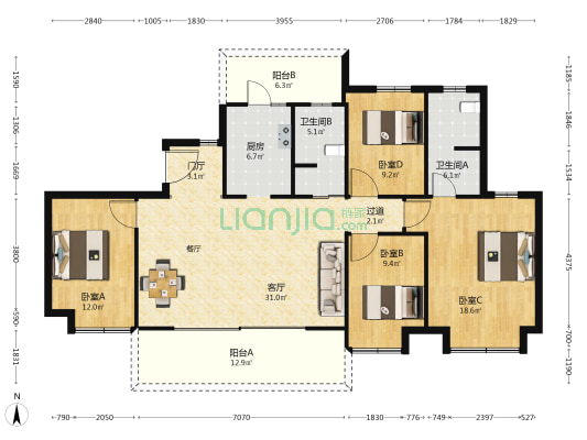 万象华府 4室1厅2卫 154平方