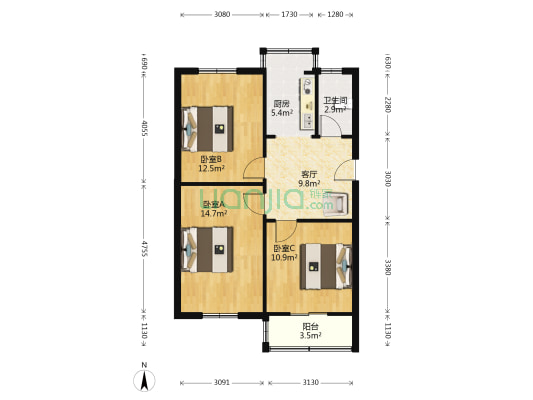 解放路31号 3室1厅1卫 70平方