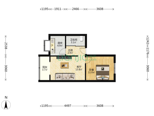 三角园小区 1室1厅1卫 43平方