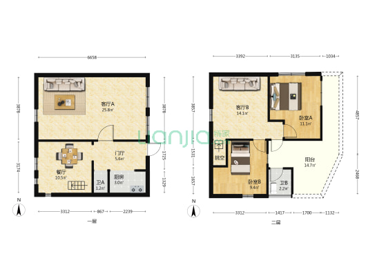 越山路124号 2室3厅2卫 94平方