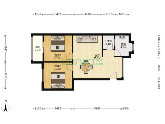 自富路86号 2室1厅1卫 70平方