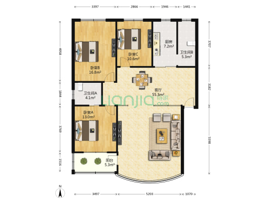 莲花家园 3室1厅2卫 139平方