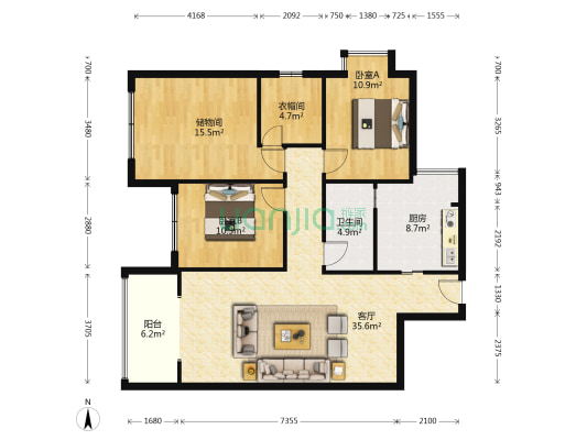 景尚景二期 2室1厅1卫 91平方
