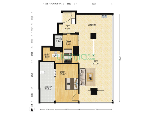 万科大都会 3室1厅2卫 160平方