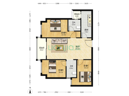 碧桂园翡翠城2期峰璟 3室1厅2卫 101平方
