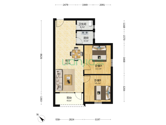 东桥路 2室1厅1卫 64平方