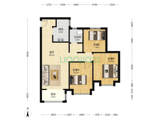 青樾园 3室1厅1卫 105平方