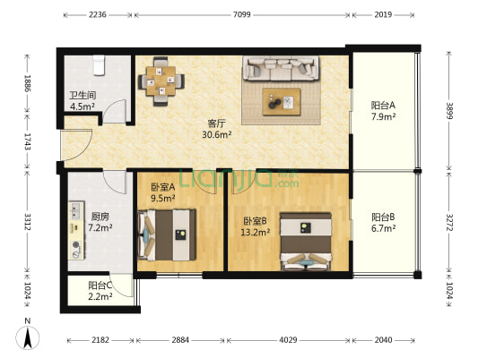 景致雅居 2室1厅1卫 95平方