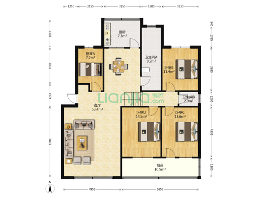 胡庙派出所家属院 4室1厅2卫 145平方