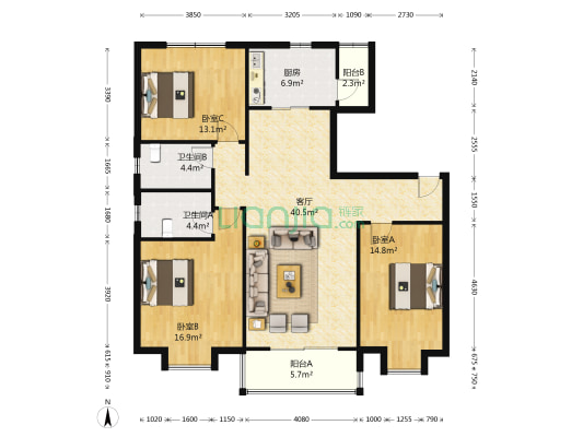碧桂园学府壹号 3室1厅2卫 132平方
