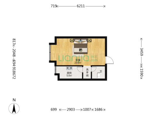 中房路易公元 1室0厅2卫 48平方