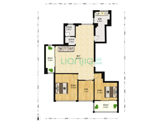 南越锦园 3室1厅2卫 143平方