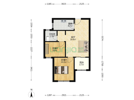 民乐城春双苑 2室1厅1卫 68平方
